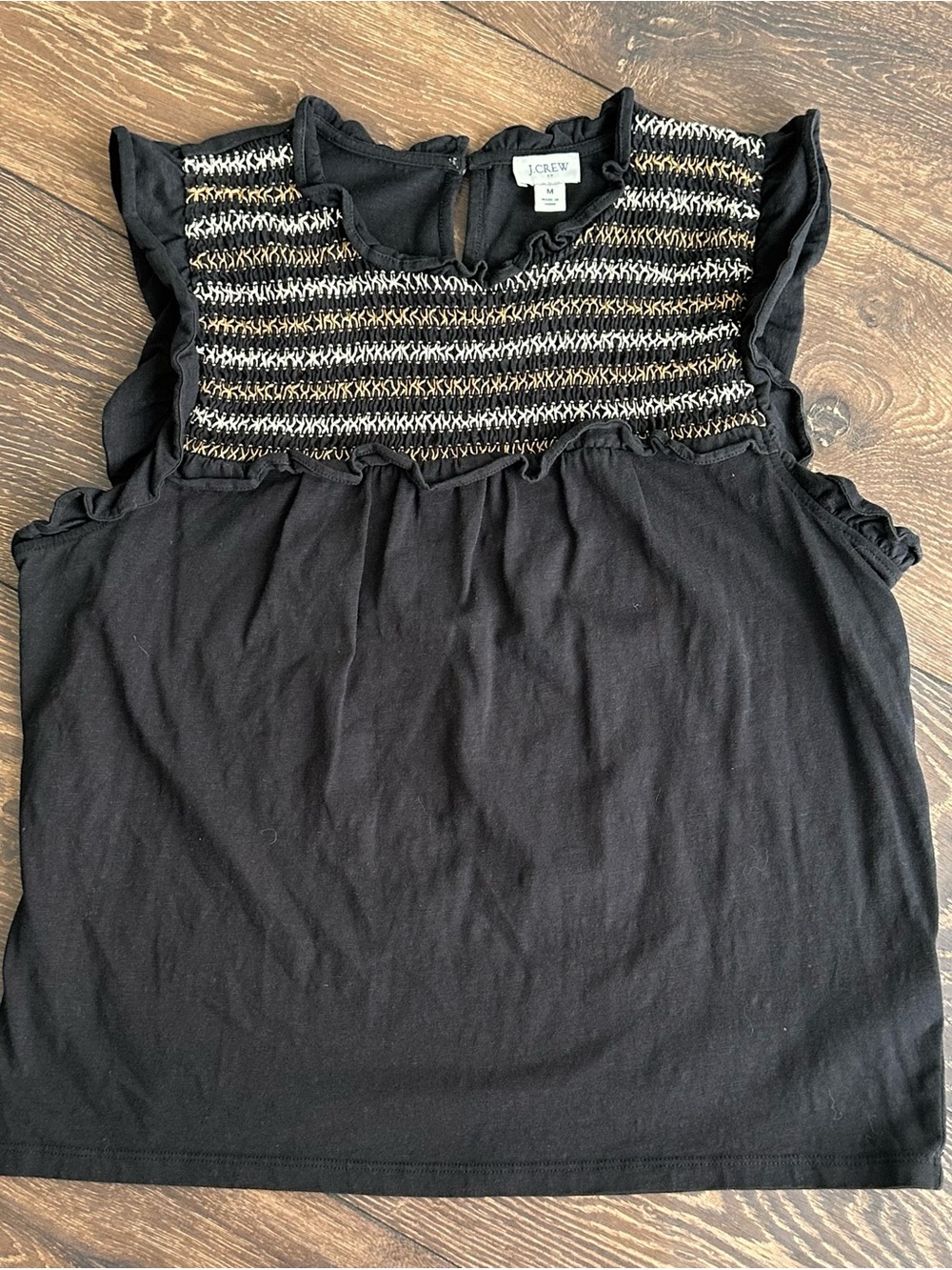 J. Crew Black Tank Top with Cream-Accented Crochet Yoke